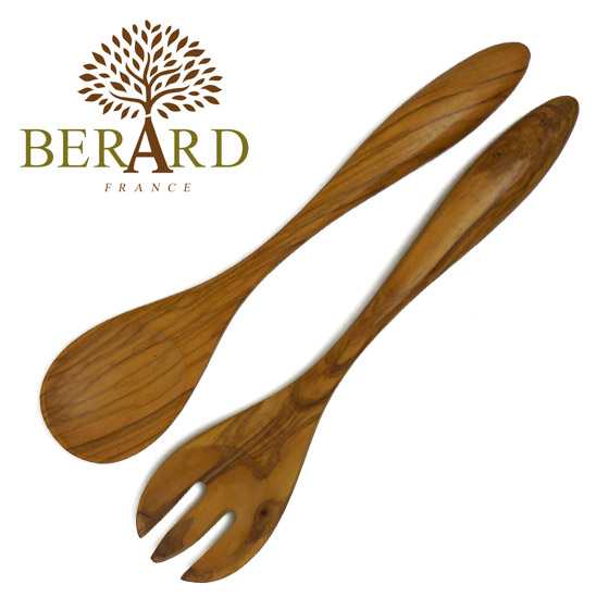 【SALE／78%OFF】 天然オリーブウッドアイテム BERARD ベラール オリーブウッド サーバーセット フォーク 誕生日プレゼント スプーン 05375 食器 木製