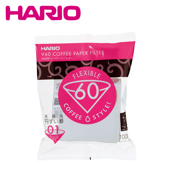 【クーポン4種あり】HARIO（ハリオ）V60用ペーパー フィルター 酵素漂白01袋 100枚入り （2杯用）VCF-01-100W | daily-3