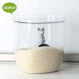 【米びつ・計量カップ】QUALY ネズミの計量カップ付き 米びつ 3.5L 約3合 ライスコンテナ（計量カップ・お米・かわいい・クッキージャー・米櫃・米びつ・ウサギ・521714400・ラッキーマウス・LUCKY MOUSE rice container & scoop）クオリー