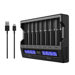 XTAR VC8S 18650�o�b�e���}���[�d�� 8�{�d�r�����e�ʑ���\ 3Ax2/2Ax4/1Ax8/0.25Ax8 1.2V �P3�E�P4�`�j�b�P�����f14500 20700 27100���`�E���d�r�[�d�ɑΉ� (VC8S�[�d��P��)