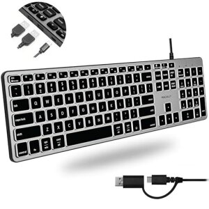 MACALLY �v���~�A���L���o�b�N���C�g�L�[�{�[�h USB�|�[�g�t�� - �ő�3��̃f�o�C�X�ɐڑ� - (USB-A 2 | USB-C�|�[�g1��) - Mac Mini/Pro iMac MacBook iPad PC�p- �t���T�C�Y