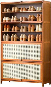 Goripedia下駄箱シューズボックス玄関収納扉付き省スペースシンプル靴箱ルーバー扉通気性玄関収納収納棚おしゃれ組立式大容量竹製消臭シューズラック靴棚(幅60cm8段)