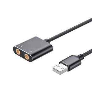 USBオーディオ変換アダプタ外付けサウンドカードデュアルTRS3極3.5mmイヤホン/マイクジャックPS4/PS5/PC/ノートパソコンなどに対応するイヤホンアダプタ(ブラック)