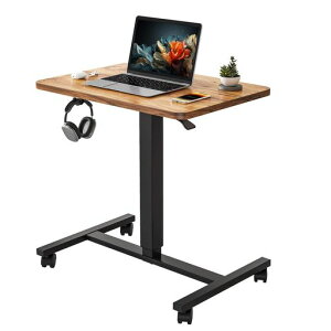 YIHAYO昇降デスクガス圧スタンディングデスク幅60cm奥行40cm昇降式デスクテレワークオフィスデスク在宅ワークパソコンデスク高さ調節キャスー付きブラックフレーム/ブラウン天板