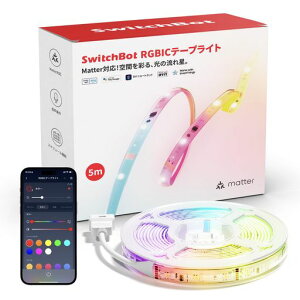SwitchBot RGBIC LED�e�[�v���C�g �A���N�T Matter�Ή� - �X�C�b�`�{�b�g �ԐڏƖ� RGB ���C�g 1600���F ���P�x �d���F �����F �����F �}���`�J���[ ���i�K �������F Wi-Fi Bluetooth�ɑΉ� 5m