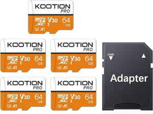 KOOTIONmicroSD�J�[�h64GB5�Z�b�gTF�J�[�hSD�A�_�v�^�[�tClass10UHS-I�������J�[�hSDXC�}�C�N��SD�J�[�hU3A1V30�������]���X�}�[�g�t�H���h���C�u���R�[�_�[�f�W�J���^�[�u���b�hPC