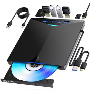 【2025年次世代外付けDVDCDドライブ!さらに速く、軽く、薄く安定性!】conreruru外付けDVDCDドライブUSB-A+Type-cインターフェイス対応ポータブルCDDVDドライブCD/DVD読み取り/書き込み対応