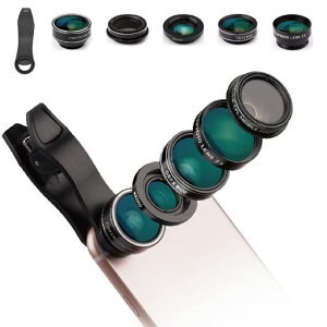 Glvanerスマホ用カメラレンズ広角レンズマクロレンズ魚眼レンズ望遠レンズ星形フィルタ5in1レンズセットクリップ式外付けカメラ撮影キット簡単装着携帯レンズ収納バック付きiphoneipadAndroi…