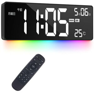 Blueekin高精度デジタル時計壁掛けBluetooth自動校時置き時計7色ナイトライト付き大型デジタルクロック4段調光リモコン対応アラームスヌーズ機能タイマー付き大きい温度表示12/24H切替