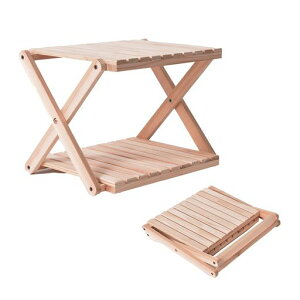 良木久印国産杉折り畳みキャンプラック2段木製軽量(幅30x奥行42x高さ30cm)折りたたみアウトドア靴棚