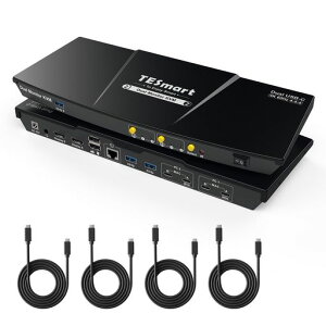 TESmart 2����2�o�� KVM�X�C�b�` USB-C MST�Ή� USB3.0 �f���A�����j�^�[ Type-C 4K@60Hz KVM�ؑ֊� 2PC2���j�^�[�p �؂�ւ��� �M�K�r�b�gLAN�|�[�g �w�b�h�Z�b�g�|�[�g EDID�@�\ �z�b�g�L�[