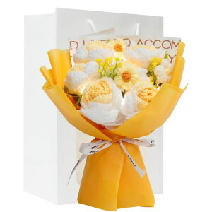 gotokus編み造花花束LEDライト付きぬいぐるみ花束毛糸のブーケ薔薇造花バラデイジー枯れない花卒業祝い可愛い感謝お礼女性女友達ギフト誕生日プレゼント七夕送別会退職祝い卒業結婚祝…