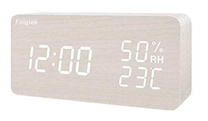 Folgtek目覚まし時計置き時計木目温度湿度計カレンダー卓上時計ベッドサイドクロックUSB/電池給電大音量多機能3段輝度調節LED(ライトグレー)