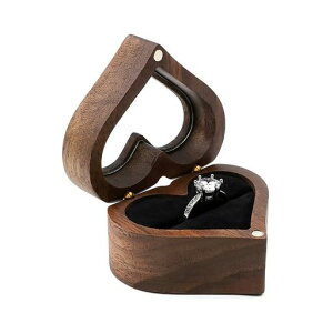 siawadekyリングケース木製ハート型クリア窓付き指輪ケースおしゃれ携帯用ミニ宝石箱コンパクト持ち運び便利ジュエリーボックス指輪ピアス小物入れ収納ケース結婚式プロポーズお祝い記…