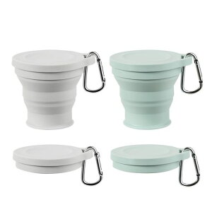 happykau折り畳みコップ2個入り折りたたみコップ蓋付き180ml多機能耐熱携帯に便利おしゃれ食器軽量旅行キャンプ用通勤アウトドア(グリーン+グレー)