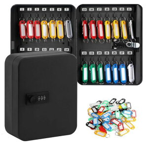 BTtimeキーボックス28キー鍵収納ボックブラック暗証番号タイプダイヤルロック専用キーホルダー付きセキュリティキーボックス盗難防止玄関家庭オフィス用