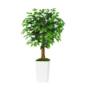 Keeplush【フェイクグリーンベンジャミン高120cm】観葉植物フェイク378枚葉付き&天然木枝インテリア白いおしゃれ植木鉢付き&化粧石室内用大型人工観葉樹インテリア寝室リビングオフィス飾り