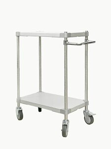 ガルバシェルフワゴン35x762段ポール700ハンドル付SV収納運搬配膳ガーデニングキッチン衛生食品介護棚頑丈抗菌ガルバリウム業務用DIY組立