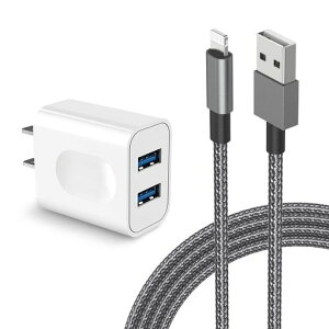 iPhone充電器純正【MFi/PSE認証済】1Mipad充電器ケーブルUSB2ポート12WACアダプターライトニングケーブルUSBコンセントスマホ充電器ナイロン編組急速データ転送海外対応iPhone