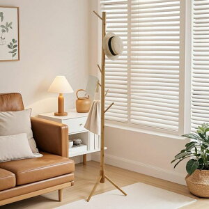 VECELOポールハンガー幅45x奥行き45x高さ175CMコートハンガーコートラックハンガーラック帽子掛けコート掛け玄関収納竹製おしゃれ衣類収納組立簡単オーク