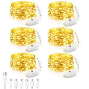 Onfoot 6�Z�b�g LED�X�g�����O���C�g 2m Type-C�[�d�� �^�C�}�[�@�\ �t�F�A���[���C�g �W���G���[���C�g 20LED �d���F IP44�h���d�l �������C���[ �C���~�l�[�V�������C�g �N���X�}�X�c���[ �n�c