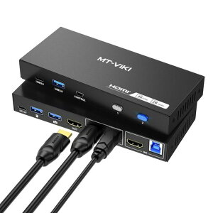 MT-VIKI KVM�X�C�b�` HDMI�A4K@60Hz/2K@144Hz KVM�ؑ֊�A2PC-1���j�^KVM�AUSB 3.0�|�[�gx4 (USB-A*3+ USB-C*1)