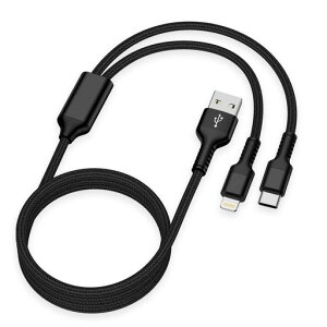 Haoano2in1iPhone�[�d�P�[�u��Lightning+USB-C1.2M�}���[�d2.4A&3A2�C��1USB-A���C�g�j���O�P�[�u���}���`�[�d�R�[�h2�䓯�����d�\���ϋv�i�C�����҂ݒf���h�~iPhone