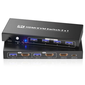 2 �|�[�g HDMI KVM �X�C�b�` 4K@60Hz USB3.0x4 2 �� PC �� 1 �䃂�j�^�[�E�L�[�{�[�h�}�E�X�ŋ��L