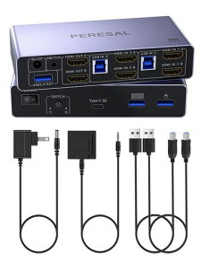 PERESALUSB3.0HDMIKVMSwitch2�f�B�X�v���C2��A8K@60Hz�f���A�����[�h�؂�ւ��AUSB3.0�|�[�g3�A�f�X�N�g�b�v�R���g���[����USB�P�[�u��2�{�t��
