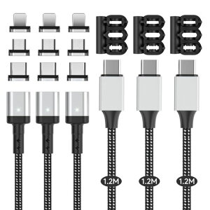 SUNTAIHO�}�O�l�b�g-�[�d�P�[�u��USB-C3A�}���[�d�y1.2M3�{9���C�[�q�z���C�P�[�u���f�[�^�]��Type-C/USB-B/Ligting�[�dUSB�}�O�l�b�g�[�d�R�[�hType-C�AMicroUSB�AUS-BL����