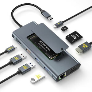 USB-C �h�b�L���O�X�e�[�V���� 11-IN-1 M.2 SSD �O�t���P�[�X�t��USB C �n�u USB 3.2 Gen2 10Gbps �f�[�^�]�� M.2 NVMe�Ή��P�[�X USB-A/Type-C �|�[�g 4K@30Hz�f���o��