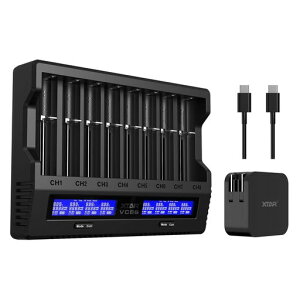 XTAR VC8S 18650�o�b�e���}���[�d�� 3Ax2/2Ax4/1Ax8/0.25Ax8 1.2V �P3�E�P4�`�j�b�P�����f14500 20700 27100���`�E���d�r�[�d�ɑΉ� 8�{�����e�ʑ���\ (VC8�[�d��+45W PD�[�d��)