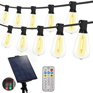 YOSIONソーラーストリングライト防雨型USB充電リモコン調光暖かい光LED電球自動点灯屋内屋外対応LEDイルミネーションクリスマスパーティー庭園装飾(20個LED電球)