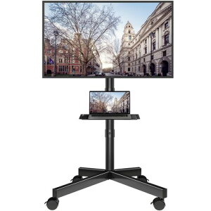 BONTEC�e���r�X�^���h�ړ����L���X�^�[�t���Ǌ�23-60�^����2�i�����㉺�X�������\�ω׏d40kgVESA400x400�Ή��t���b�g�Ȗʗ��p���[���f�B�A�I�I�t�B�X�ƒ�p�u���b�N