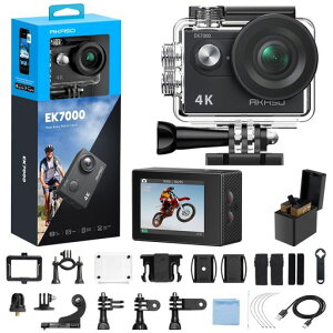 AKASO �A�N�V�����J���� EK7000 4K30FPS 20MP �����J���� WiFi���� �O���}�C�N�Ή� 40M�h�� 170�x�L�p�����Y 1050mAh�o�b�e���[2�t�� �A�N�V�����J�� �E�F�A���u���J���� �����R���t�� �L�x�ȃA�N�Z�c
