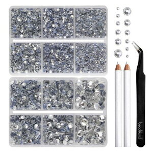 BEADSLANDHotfixRhinestones6080PCSClearRhinestonesforClothesCraftsMixed6SizeswithWaxPencilandTweezersKit