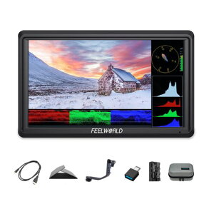 FEELWORLD FW568 6�C���`DSLR�J�������^�t�B�[���h���j�^�[3D LUT�g�`�x�N�g���}�t��HD1920x1080 4K HDMI���o��(F550�o�b�e���[�Ǝ��[�ܕt��)