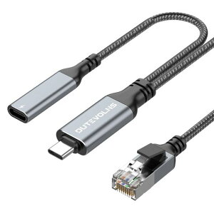 Dutovolns USB-C �C�[�T�l�b�g�P�[�u�� 3m(USBC �t�F���[���[�d�@�\�t��)�AUSB-C�ꓪ 60W PD�}���[�d&�M�K�r�b�gLAN 2in1�AType-C to RJ45 �i�C�����P�[�u���A�_�C���N�g�ڑ��AMacBook