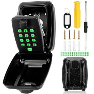 キーボックスセキュリティキーボックス壁掛け鍵収納ボックス南京錠ボタン式大容量盗難防止12桁ダイヤルキーストレージ屋外防水盗難防止家庭/ガレージ/倉庫/建設現場/オフィス/学校用…