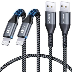 SUNGUY iPhone �[�d�P�[�u�� 0.5M 2�{�Z�b�g ���C�g�j���O�P�[�u�� �i�C�������ϋv �f���h�~ USB-A to Lightning 2.4A�}���[�d �A�C�t�H���[�d�P�[�u�� �f�[�^�]������ Carplay�Ή� �[�d�� �R�[�h
