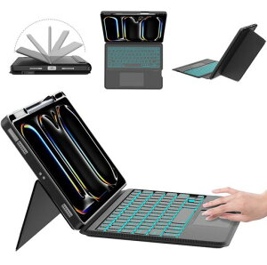 �y2026�ŐV�^�ziPadPro13�C���`(M52025M42024)�L�[�{�[�h�t���P�[�X�c�����E�������Ή�7�F�o�b�N���C�g�����x�g���b�N�p�b�h����Type-C�[�d15°~180°�p�x����3��f�o�C�X�ؑփy���V���z���_�[�t��