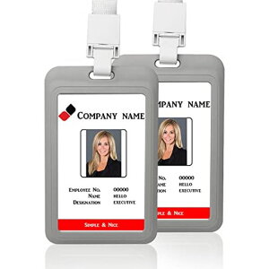 BusinessCardHolderIDCardHolderBadgeHolderWaterproofSilverIDBadgeVerticalwithRemovableLanyard(Gray)