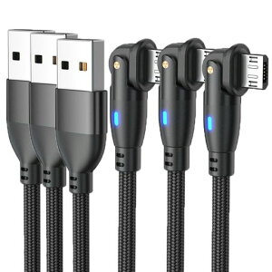 Micro USB �P�[�u�� L���^ 180°��]�y0.5M / 0.5M / 0.5M �E3�{�g�z 2.4A�}���[�d �f�[�^�]�� LED���C�g�t�� �}�C�N��usb �[�d�P�[�u�� Micro USB Android�@��Ή� Type-B �X�}�z