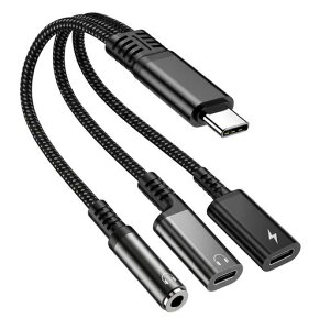 ALUBES Type-C �C���z���ϊ� �A�_�v�^ 3in1 �y60W PD�}���[�d/3.5mm�[�q/Type-C�C���z���z 3in1 �����[�d ���y�Đ� �ϊ��P�[�u�� �i�C�����҂� ���ϋv iPad Pro/Air5/Mini6, MacBook,