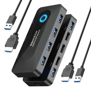 KVM�X�C�b�`RSHTECHUSB�ؑ֊�HDMI4K@60Hz�A4USB3.0�|�[�g�p�\�R��2��p�L�[�{�[�h�}�E�X�v�����^�[��1���HD���j�^�[HDMI�P�[�u��2�{�AUSB�P�[�u��2�{�t���؂�ւ���(RSH-A301)