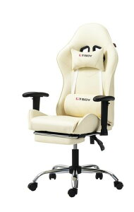 GTBoyゲーミングチェアオットマン付き4Dアームレスト搭載高耐久レザーリクライニング機能長時間作業PCゲーム用オフィス&ホームオフィス対応(ベ-ジコオットマン)