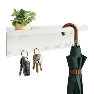 VOOCYE傘立てマグネットトレー付きアンブレラホルダー小物収納アンブレラスタンドフック付き玄関ラック傘掛け玄関ドア用玄関収納スリム(ホワイト)