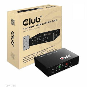 Club3D HDMI 8K60Hz / 4K120Hz 3����1�o�� �ؑ֊� �X�C�b�`�{�b�N�X Switch Box �����R���t�� (CSV-1381)