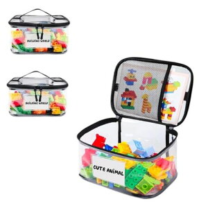 siawadekyおもちゃ収納バッグブロック収納ボックス2個セット透明収納ケースジッパー付き防水ホコリ汚れ対策大容量多機能折りたたみハンドル付きブロックパズルぬいぐるみ衣類雑貨小物…