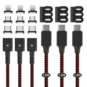SUNTAIHO�}�O�l�b�g-�[�d�P�[�u��USB-C3A�}���[�d�y1.2M3�{9���C�[�q�z���C�P�[�u���f�[�^�]��Type-C/USB-B/Ligting�[�dUS-B�}�O�l�b�g�[�d�R�[�hType-C�AMicroUSB�AUS-BL